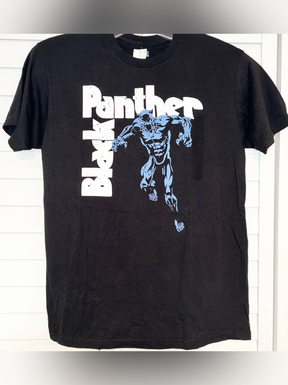 Marvel Black Panther Distressed Graphic T-Shirt Graphic Tee Black & Blue Large